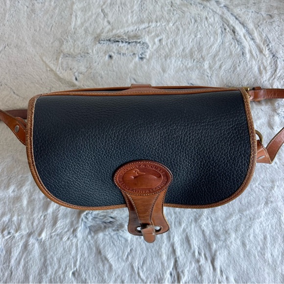 Dooney & Bourke Vintage Blue Pebbled Leather with Brown Trim Flap Shoulder Bag - Picture 7 of 16